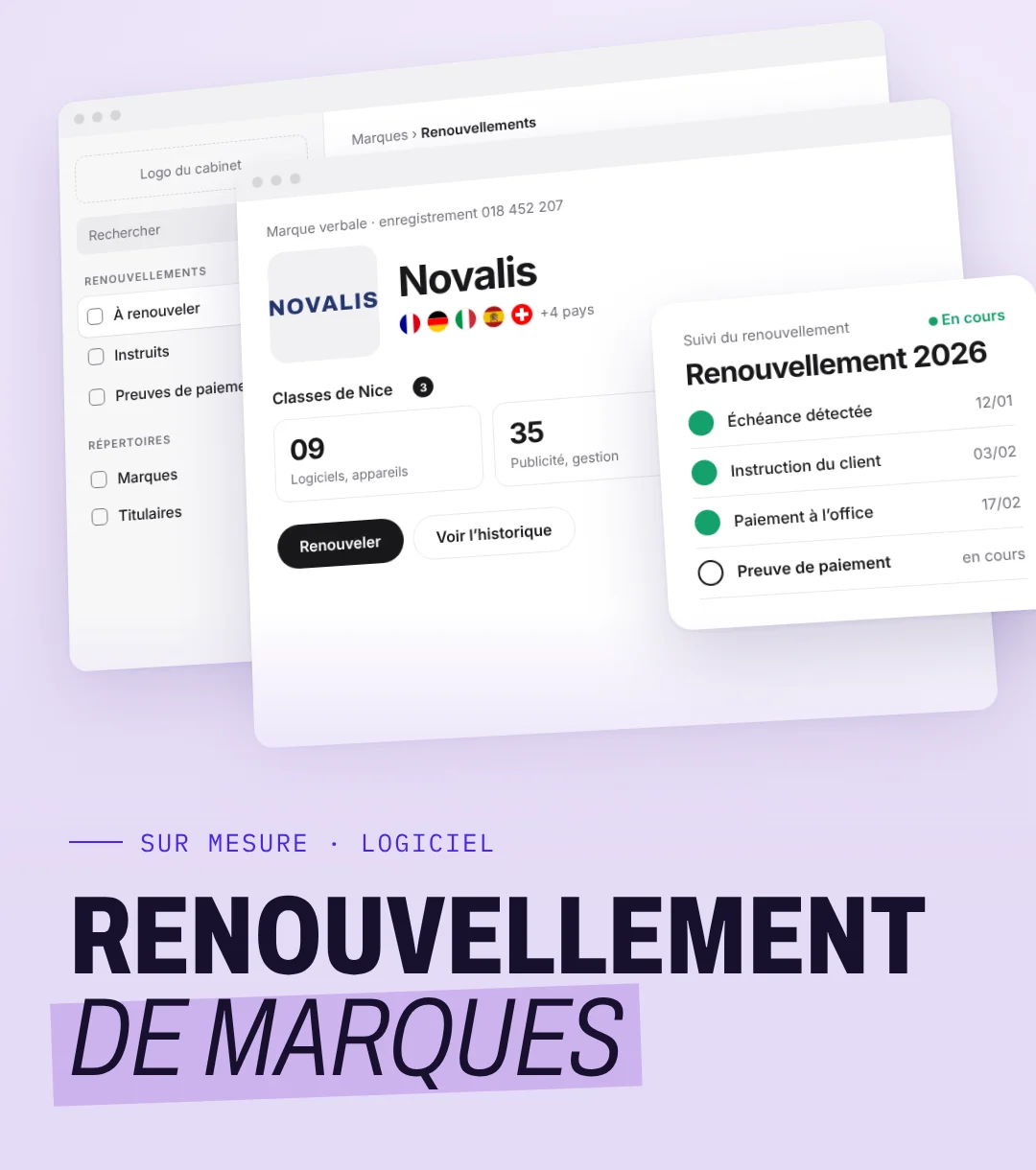 Visuel de l’application de renouvellement de marques